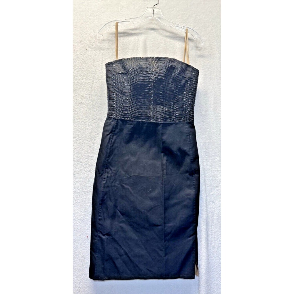 Akris Strapless Sheath Dress Womens Size 6 Black Embroidered Swiss Luxury Chic